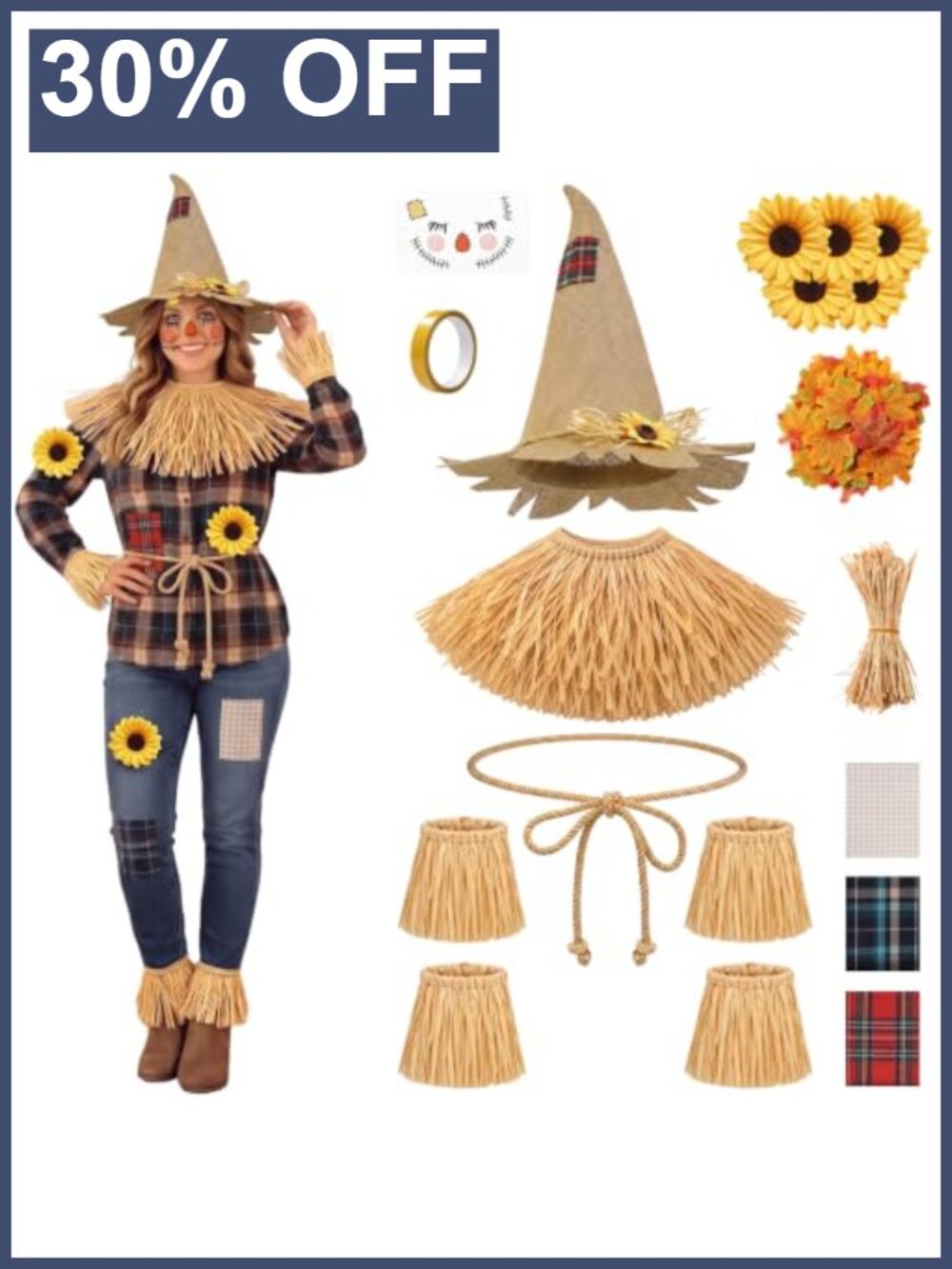 Halloween Scarecrow Costume Accessory Set Adult Cosplay Burlap Hat